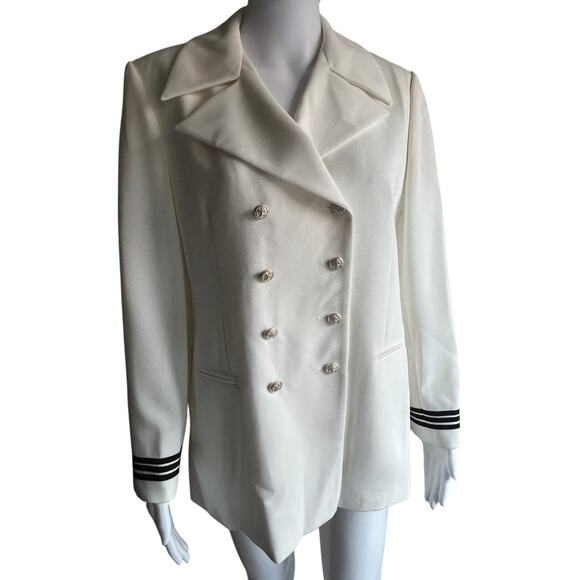 Vertigo Paris White Double Breasted Nautical Blazer w/ Anchor Buttons Large - Picture 1 of 13